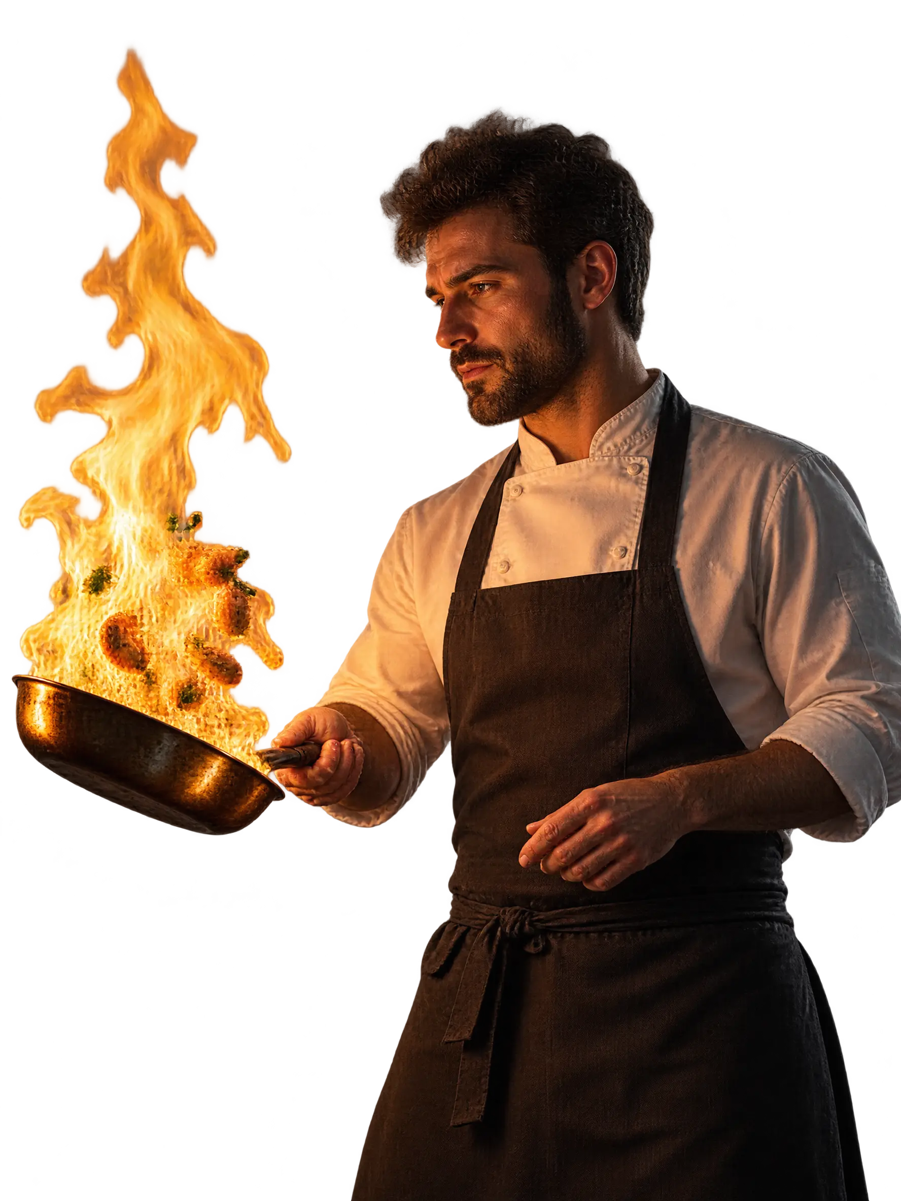 Un chef fait flamber une poêle